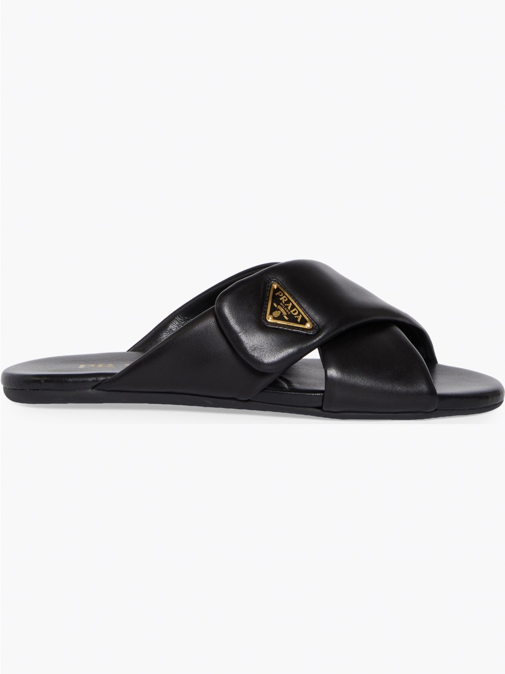 Prada Black Napa Leather Crisscross Logo Slide Sandals - Size 37 (6.5, 7) - Picture 5 of 11